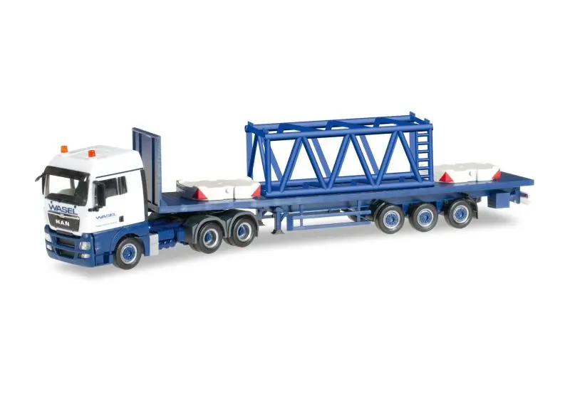 304696 MAN TGX XLX Euro 5 Rungen-Sattelzug mit Derrick Gittermast 6m "Wasel Krane" Herpa