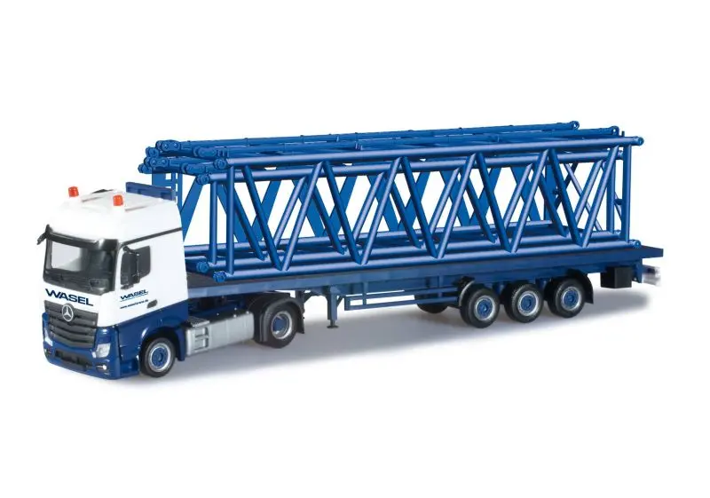 303439 Mercedes-Benz Actros Bigspace Rungen-Sattelzug mit Gittermastteilen für Liebherr LR 1600/2 "Wasel Krane" Herpa
